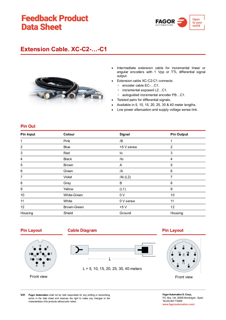 Data Sheet Extension Cable XC-C2-C1