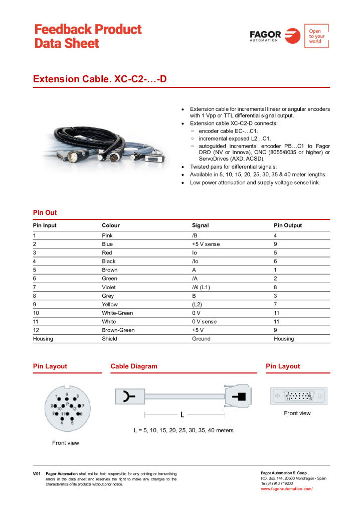 Data Sheet Extension Cable XC-C2-D