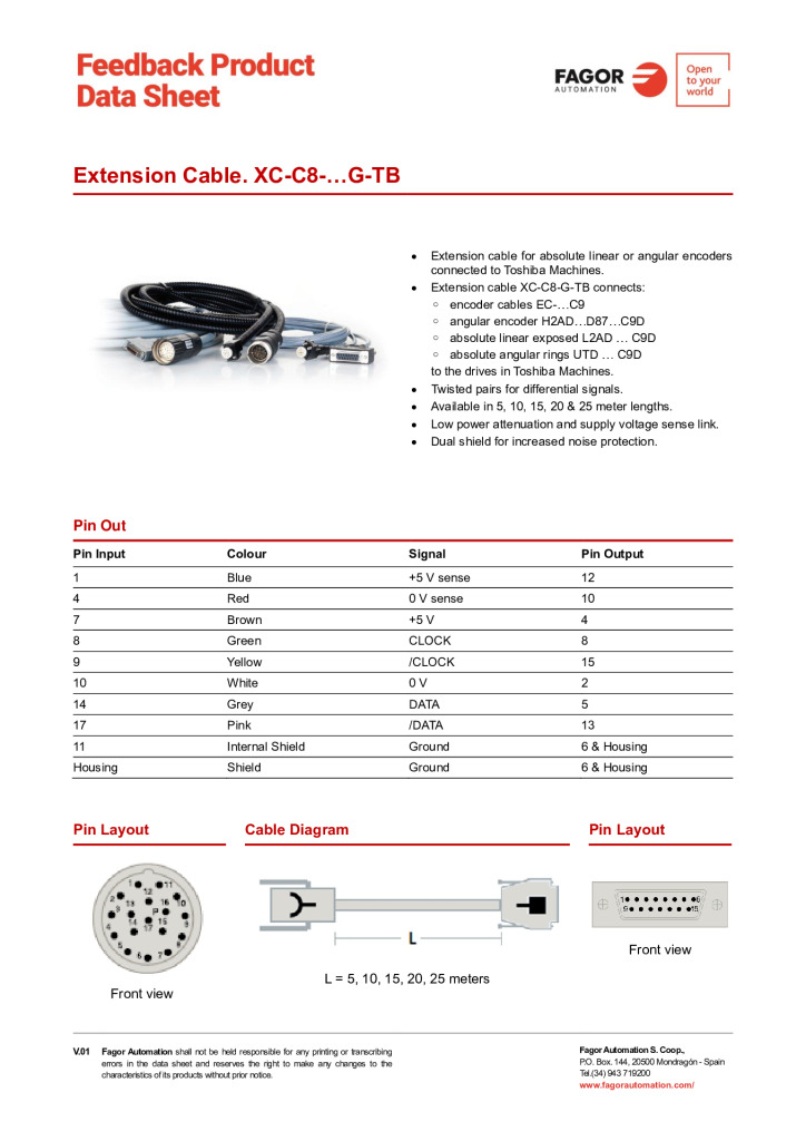 Data Sheet Extension Cable XC-C8-G-TB