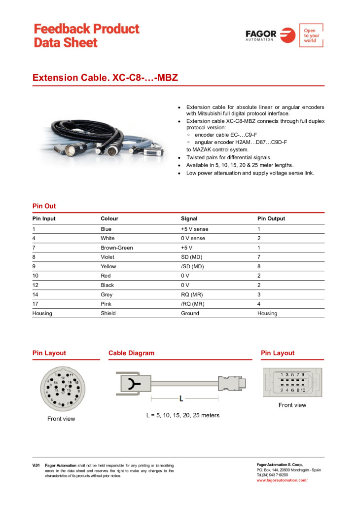 Data Sheet Extension Cable XC-C8-MBZ