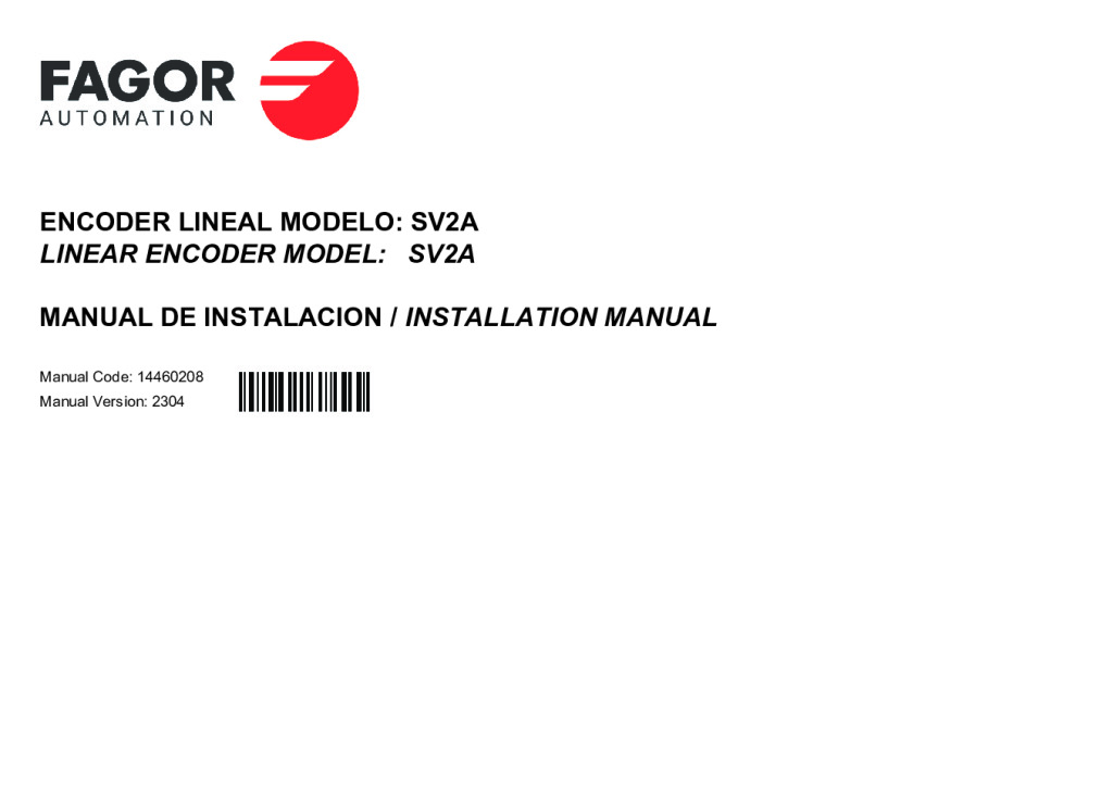 Portada: SV2 model absolute linear encoder – SSI (Fagor) protocol